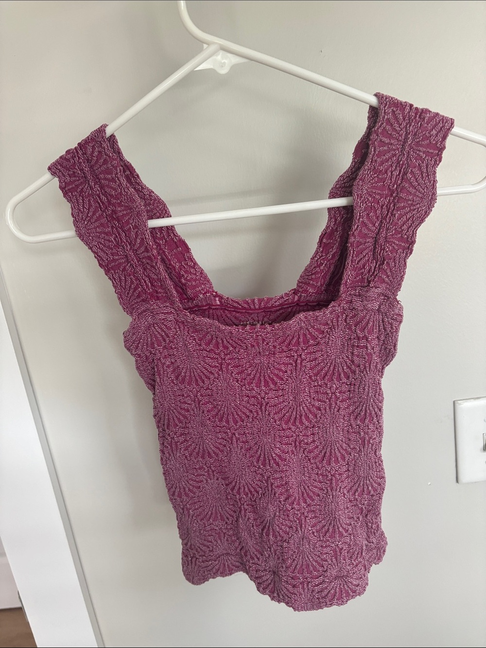 Free People Textured Square-Neck Tank Top in Berry